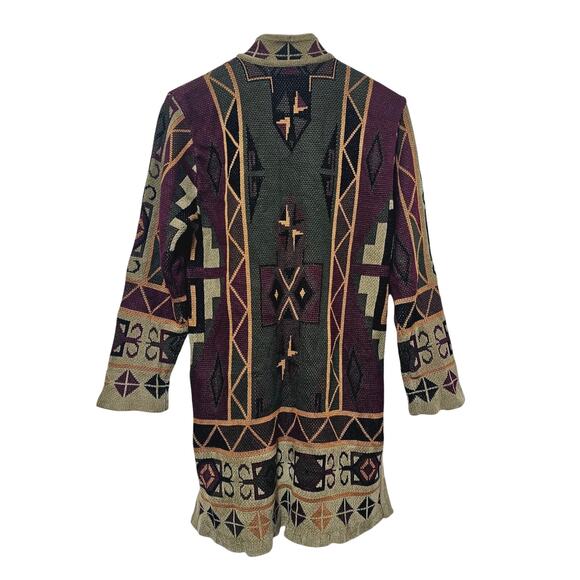 Norm Thompson Cardigan Duster Sweater Women's Sz S Oversized Aztec Boho Cottage - Picture 3 of 7